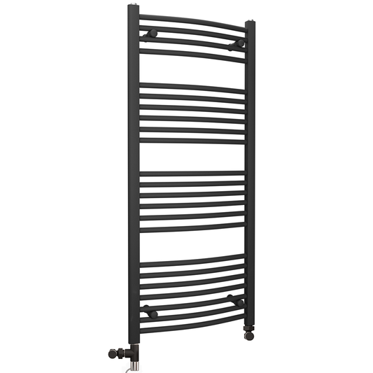 400mm x 1200mm Dual Fuel Curved Matt Black Heated Towel Rail Radiator