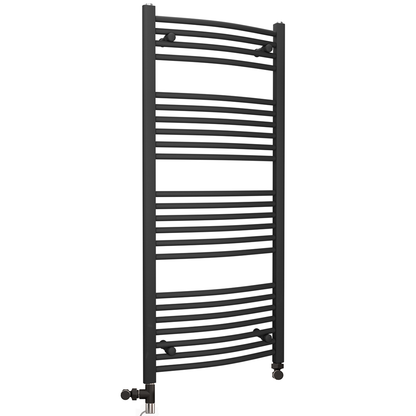  450mm x 1200mm Dual Fuel Curved Matt Black Heated Towel Rail Radiator 