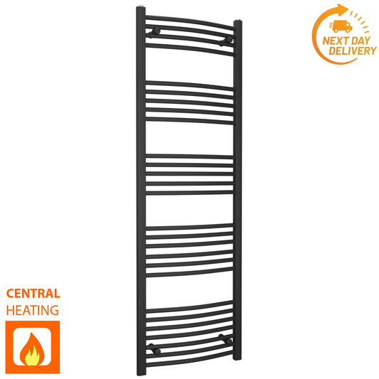 450mm x 1600mm Curved Matt Black Heated Towel Rail Radiator