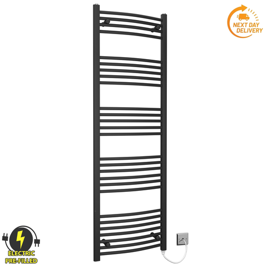 450mm x 1600mm Curved Matt Black Electric Heated Towel Rail Radiator