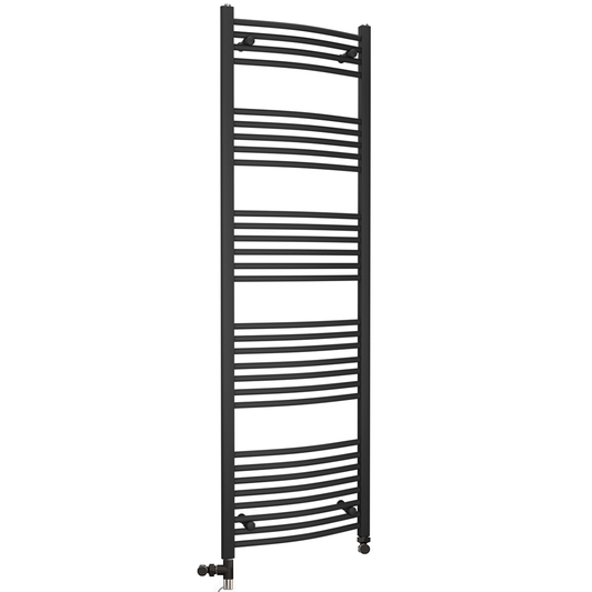 450mm x 1700mm Dual Fuel Curved Matt Black Heated Towel Rail Radiator