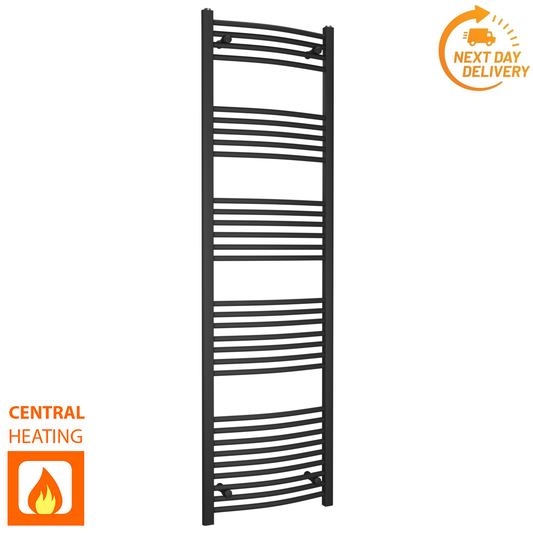 500mm x 1800mm Curved Matt Black Heated Towel Rail Radiator