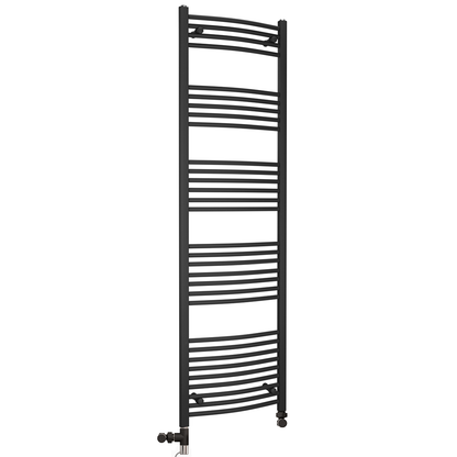  500mm x 1800mm Dual Fuel Curved Matt Black Heated Towel Rail Radiator 