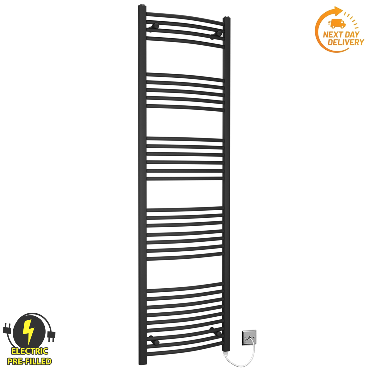 CB40 180 Curved Black Towel Rail Radiator Electric PFS Manual Element Sign