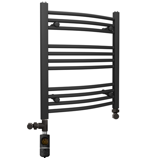 500mm x 600mm Dual Fuel Small Curved Matt Black Heated Towel Rail Radiator