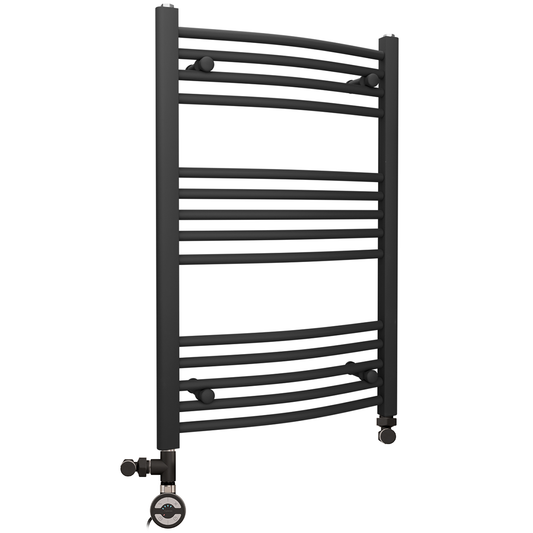 450mm x 800mm Dual Fuel Small Curved Matt Black Heated Towel Rail Radiator