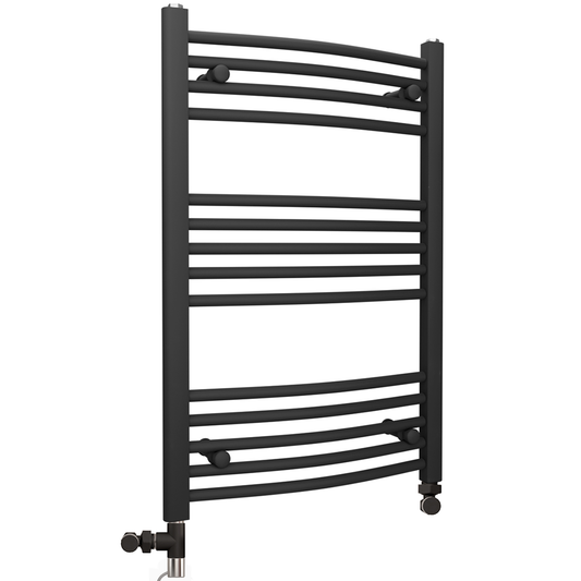 400mm x 800mm Dual Fuel Small Curved Matt Black Heated Towel Rail Radiator