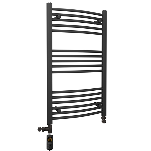 500mm x 900mm Dual Fuel Small Curved Matt Black Heated Towel Rail Radiator