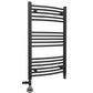 500mm x 900mm Dual Fuel Small Curved Matt Black Heated Towel Rail Radiator 