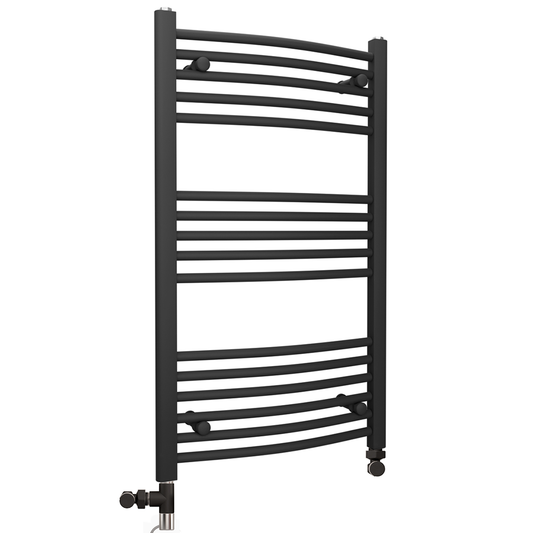 400mm x 900mm Dual Fuel Small Curved Matt Black Heated Towel Rail Radiator