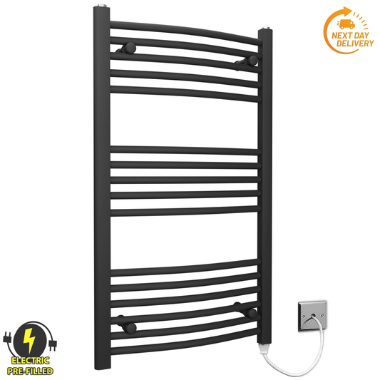 400mm x 900mm Small Curved Matt Black Electric Heated Towel Rail Radiator