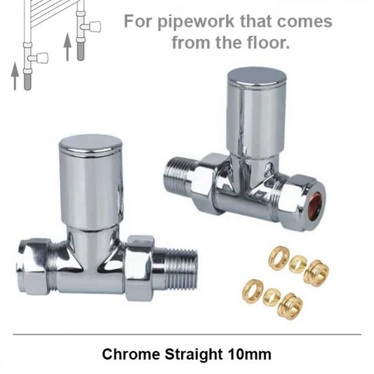 10mm Modern Straight Radiator Valves - Chrome (Pair)