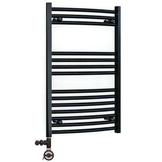 600 x 800mm Curved Black Heated Towel Rail Radiator 25mm Dual Fuel
