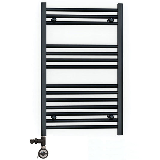 600 x 800mm Flat Black Heated Towel Rail Radiator 25mm Dual Fuel