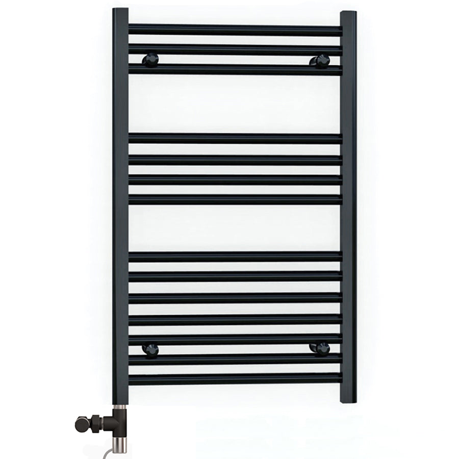 600 x 800mm Dual Fuel Flat Black Electric Heated Towel Rail Radiator 25mm Tube