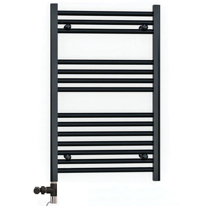 600 x 800mm Dual Fuel Flat Black Electric Heated Towel Rail Radiator 25mm Tube