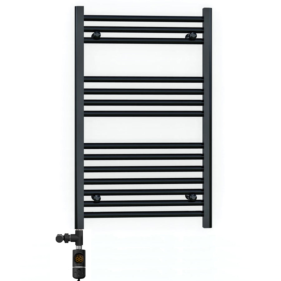 600 x 800mm Dual Fuel Flat Black Electric Heated Towel Rail Radiator 25mm Tube