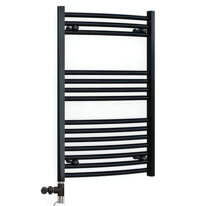 Dual Fuel 600 x 800mm Matt Black Curved Heated Towel Rail 25mm Tube- (incl. Valves + Electric Heating Kit)