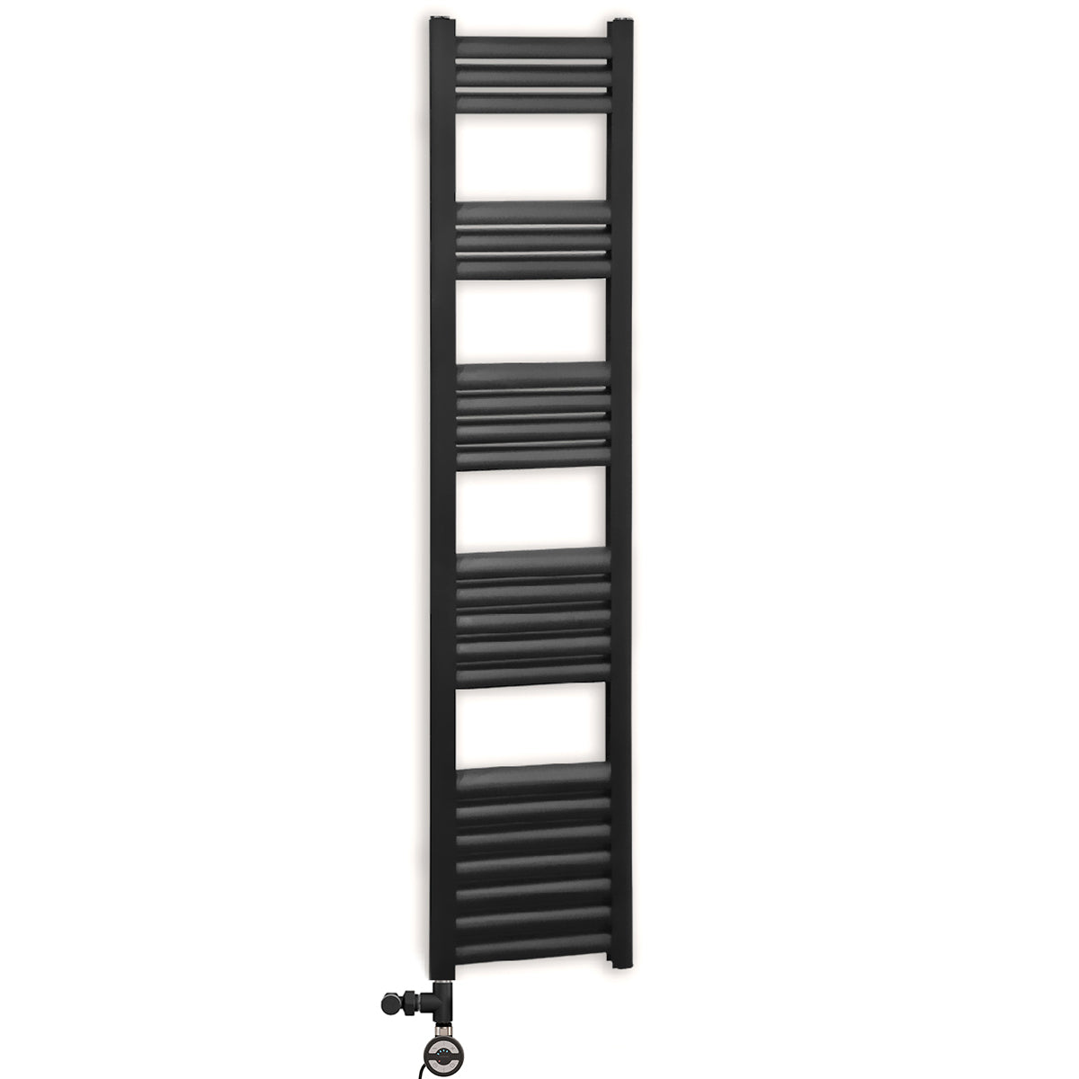 Dual Fuel 300mm Wide Accuro Korle Matt Black Heated Towel Rail Radiator