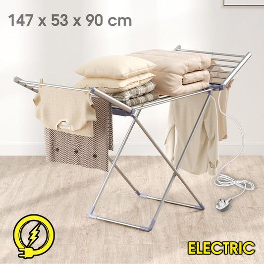 Heated Electric Winged Airer - Foldable Indoor Laundry Clothes Rack Warmer Dryer