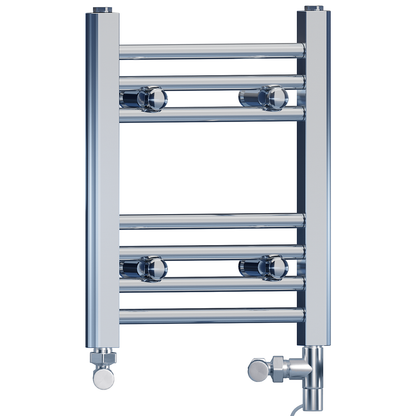  350mm x 400mm Dual Fuel Small Chrome Heated Towel Rail Radiator 