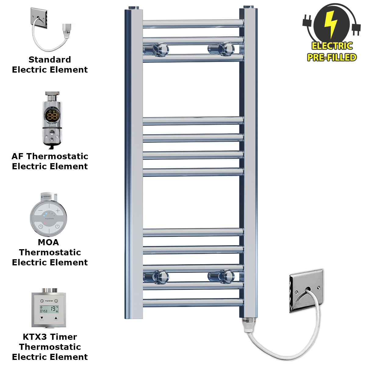 FC30 70 Chrome Towel Rail Radiator Warmer Heater Electric Thermostatic Timer Terma MOA AF PFS