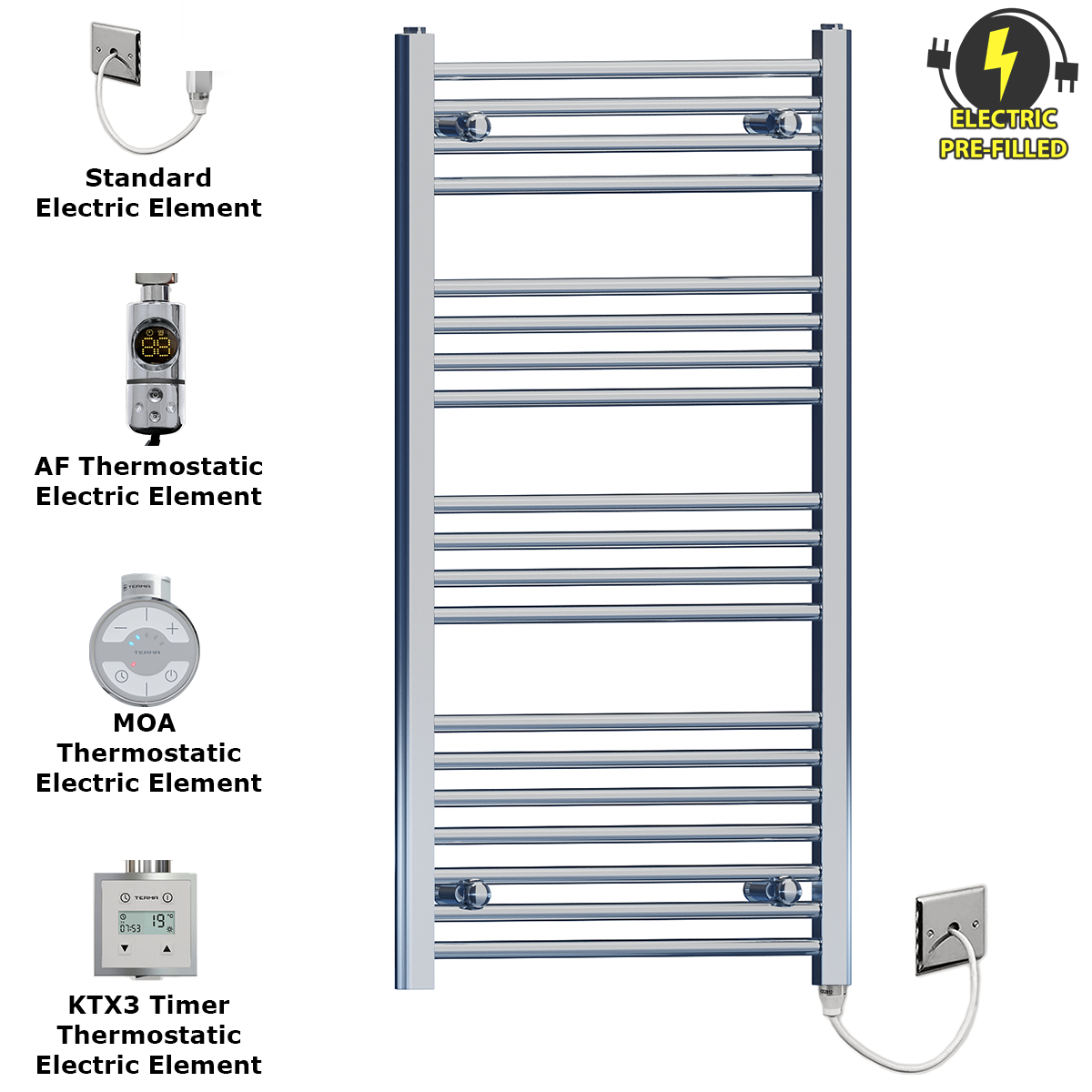 FC45 100 Chrome Towel Rail Radiator Warmer Heater Electric Thermostatic Timer Terma MOA AF PFS