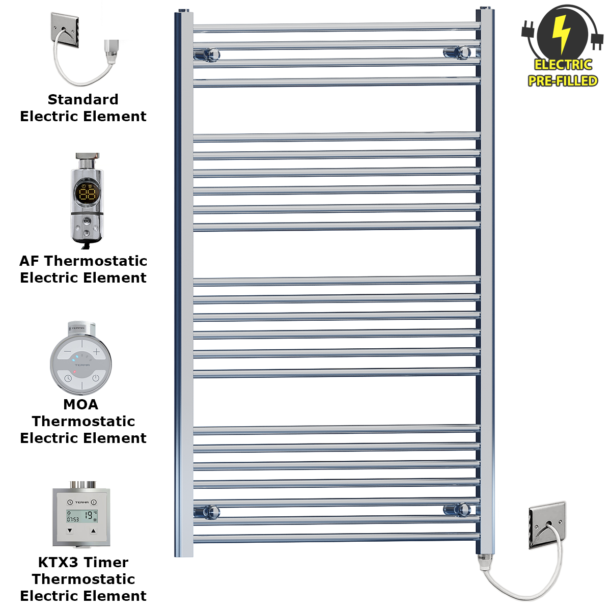 FC70 120 Chrome Towel Rail Radiator Warmer Heater Electric Thermostatic Timer Terma MOA AF PFS