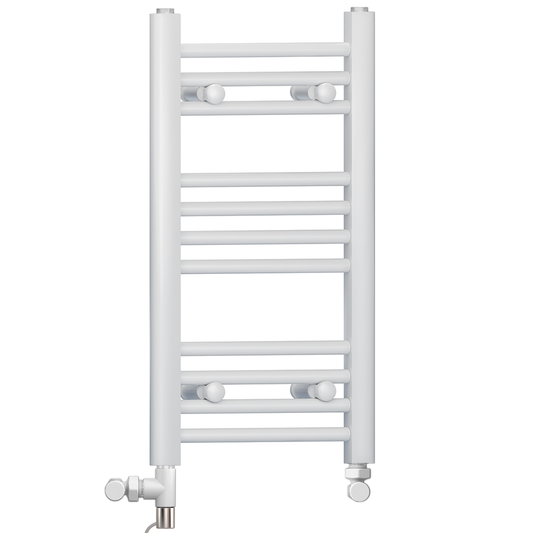 300mm x 600mm Dual Fuel Small White Heated Towel Rail Radiator