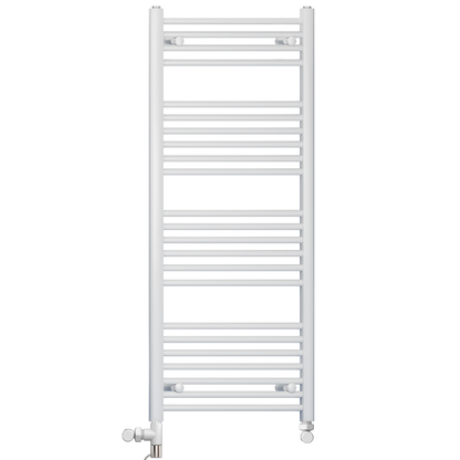  550mm x 1200mm Dual Fuel White Heated Towel Rail Radiator 