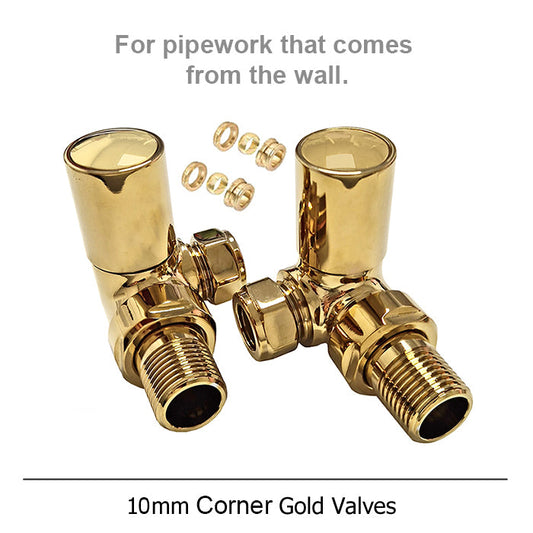 Modern Gold Round Corner Radiator Valves 10mm Pair