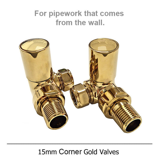 Modern Gold Round Corner Radiator Valves 15mm Pair