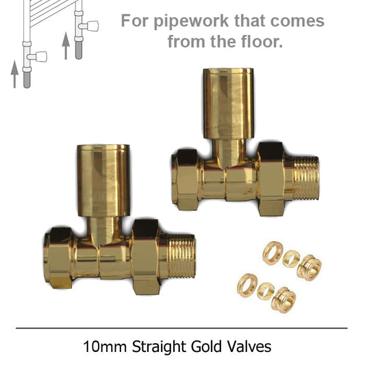 10mm Modern Gold Straight Radiator Valves (Pair)