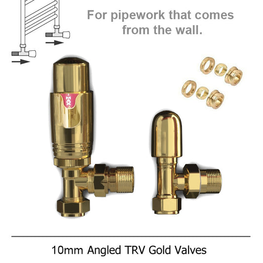 10mm Modern Gold Angled Thermostatic Radiator Valves (Pair)