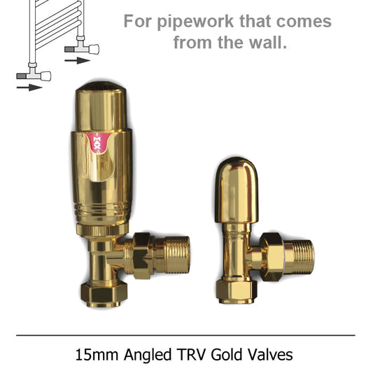 15mm Modern Gold Angled Thermostatic Radiator Valves (Pair)