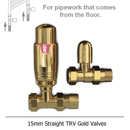 15mm Modern Gold Straight Thermostatic Radiator Valves (Pair)