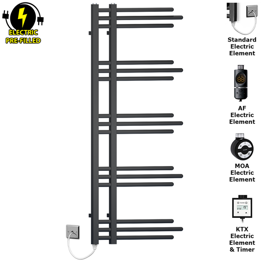 500 x 1200mm Small Sydney Matt Black Electric Designer Heated Towel Rail