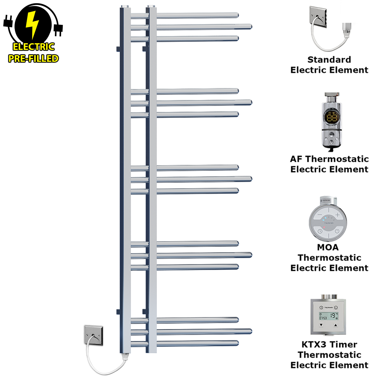 SYDNEY 50 120 CHROME Standard Manual PFS Modern Towel Rail Radiator Pre Filled Electric