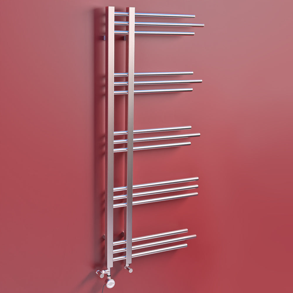 Dual Fuel 500 x 1200mm Straight Chrome Designer Heated Towel Rail Radiator- (incl. Valves + Electric Heating Kit)