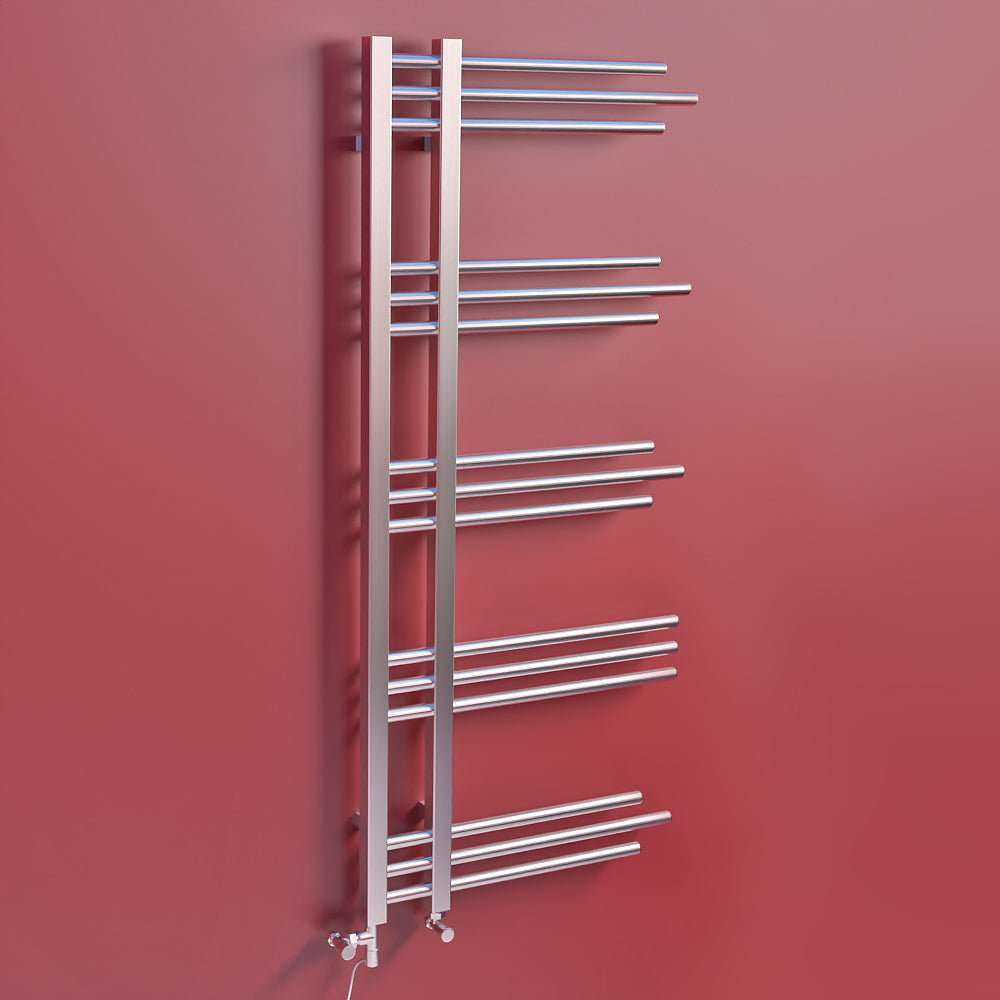 Dual Fuel 500 x 1200mm Straight Chrome Designer Heated Towel Rail Radiator- (incl. Valves + Electric Heating Kit)