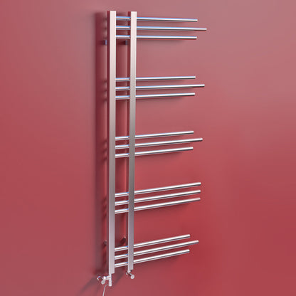 Dual Fuel 500 x 1200mm Straight Chrome Designer Heated Towel Rail Radiator- (incl. Valves + Electric Heating Kit)