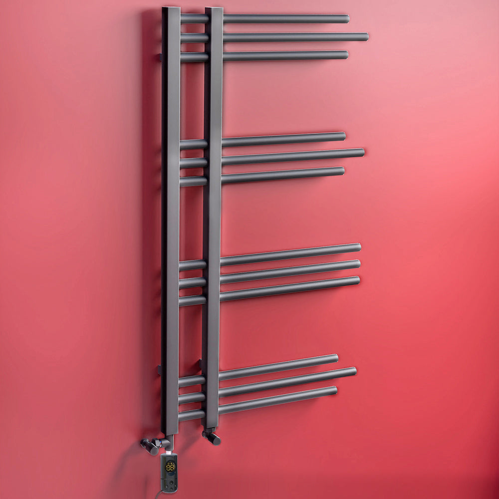 Dual Fuel 500 x 900mm Straight Anthracite Grey Designer Heated Towel Rail Radiator- (incl. Valves + Electric Heating Kit)