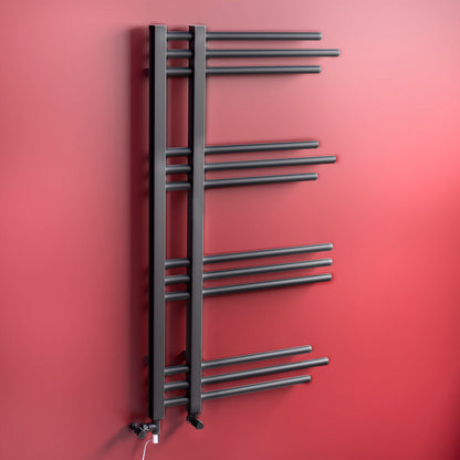 Dual Fuel 500 x 900mm Straight Matt Black Designer Heated Towel Rail Radiator- (incl. Valves + Electric Heating Kit)