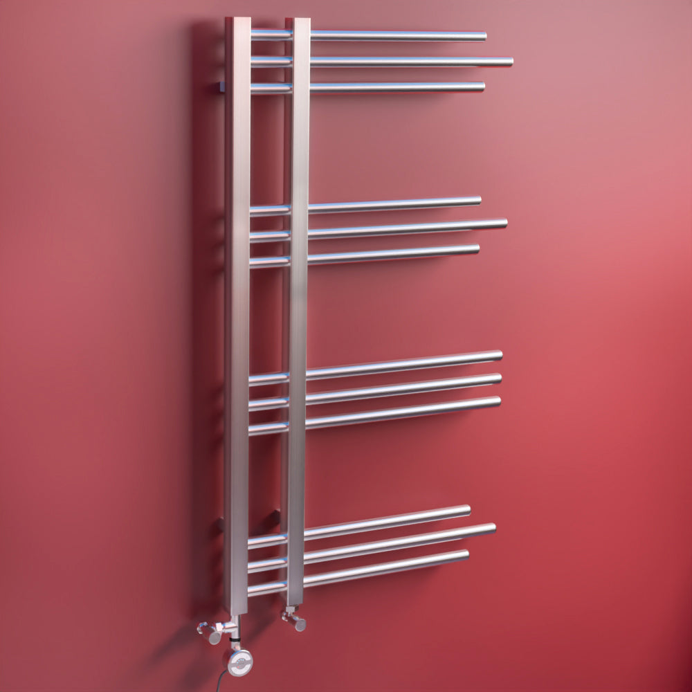 Dual Fuel 500 x 900mm Straight Chrome Designer Heated Towel Rail Radiator- (incl. Valves + Electric Heating Kit)