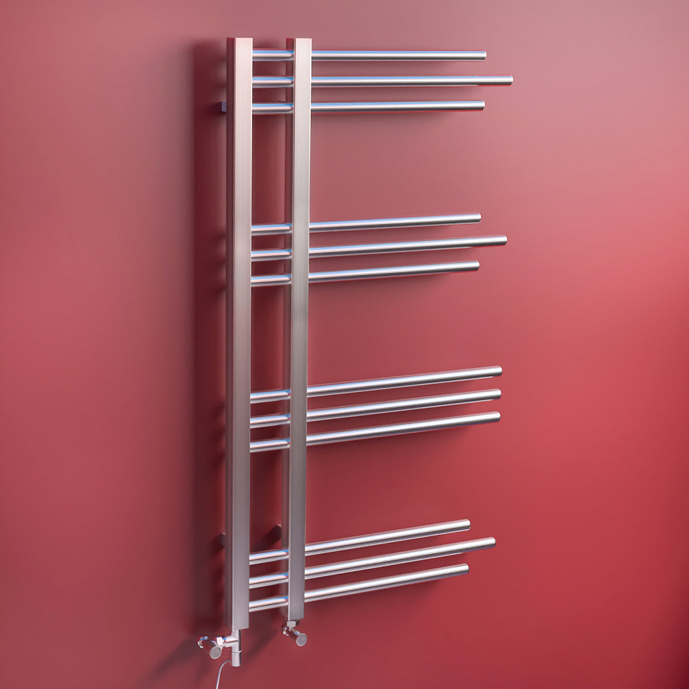 Dual Fuel 500 x 900mm Straight Chrome Designer Heated Towel Rail Radiator- (incl. Valves + Electric Heating Kit)