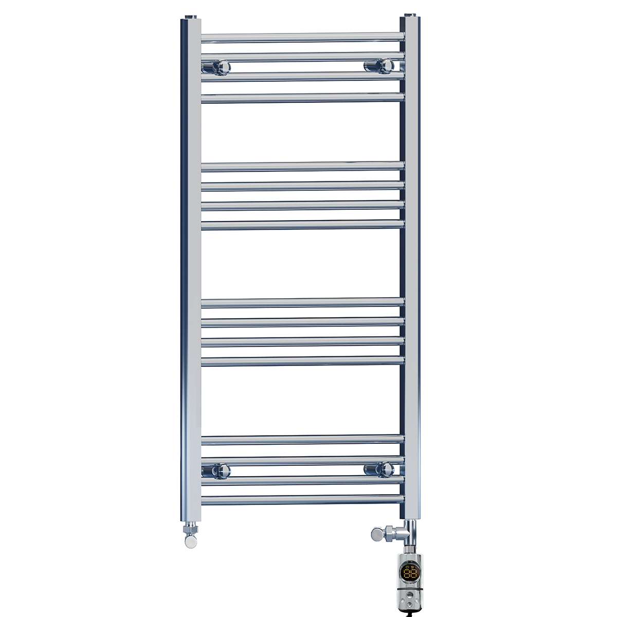 Dual Fuel 550 x 1000mm High Flat Chrome Heated Towel Rail Radiator Stock Clearance - (incl. Valves + Electric Heating Kit)