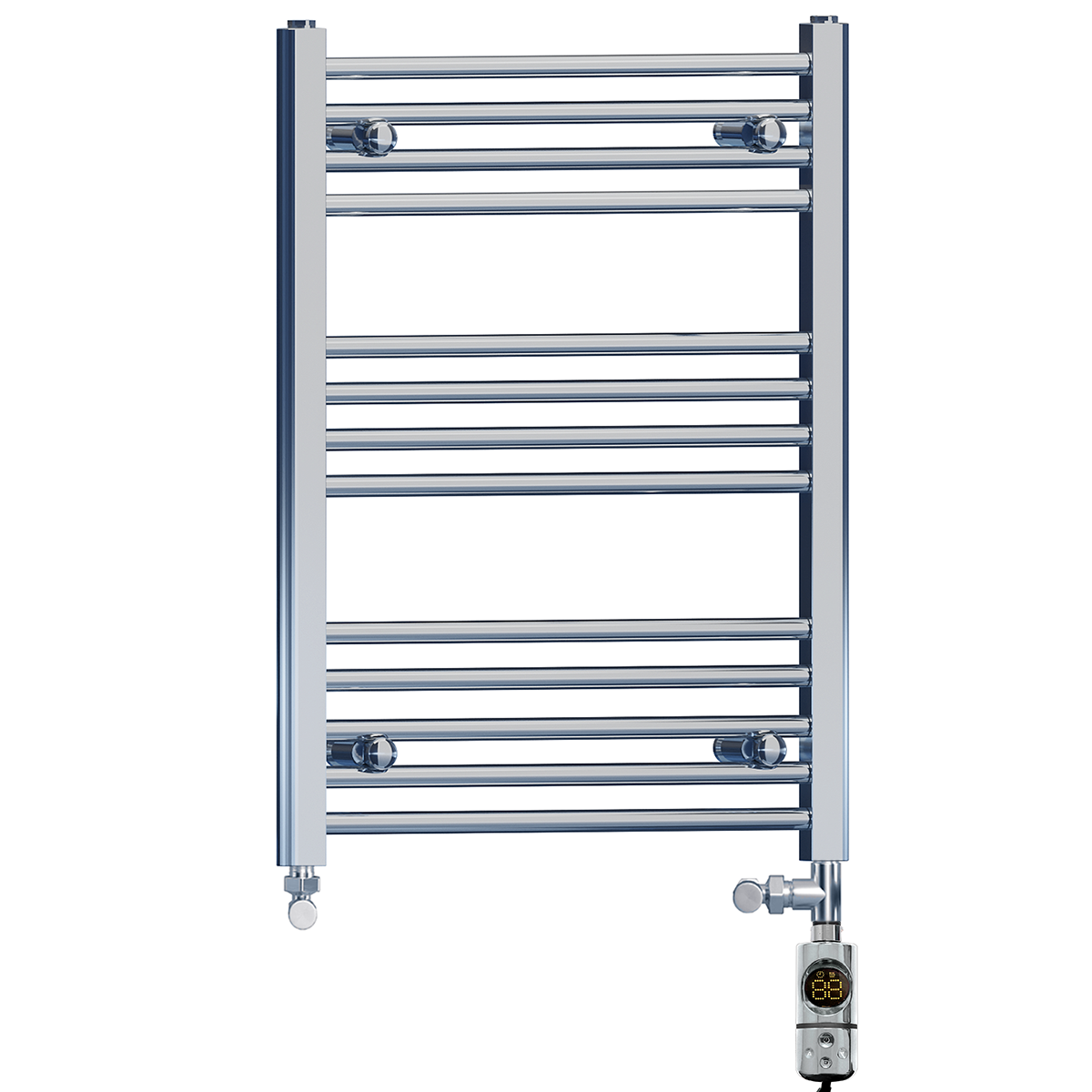 Dual Fuel 600 x 700mm High Flat Chrome Heated Towel Rail Radiator Stock Clearance - (incl. Valves + Electric Heating Kit)