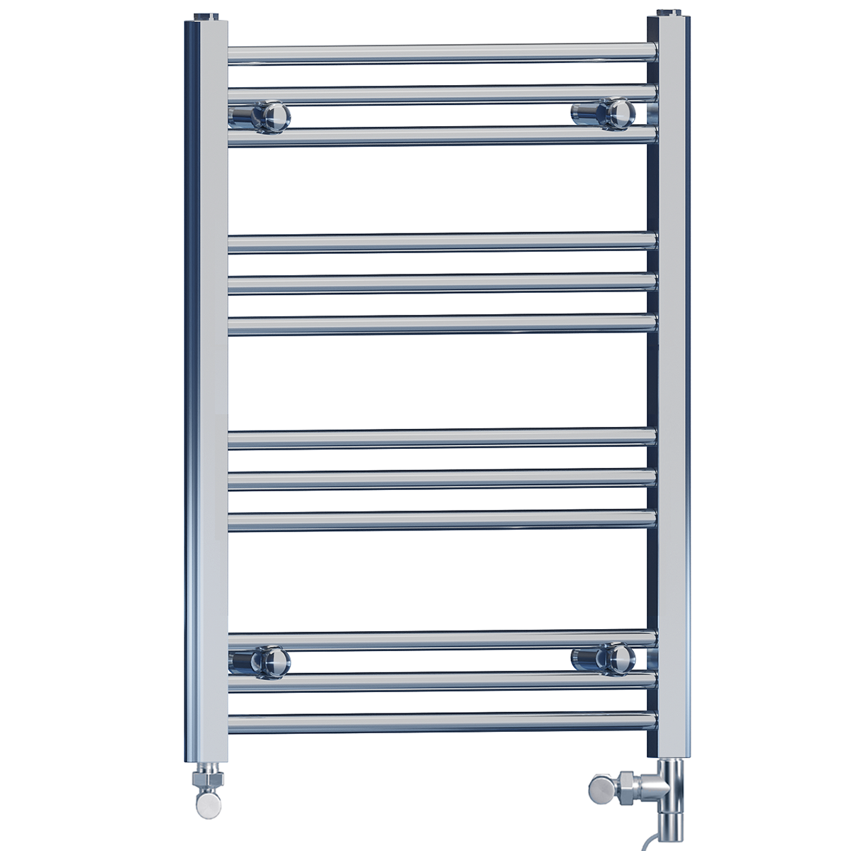 Dual Fuel 400 x 700mm High Flat Chrome Heated Towel Rail Radiator Stock Clearance - (incl. Valves + Electric Heating Kit)