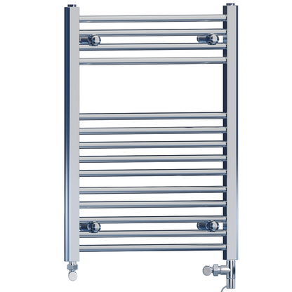 Dual Fuel 500 x 750mm High Flat Chrome Heated Towel Rail Radiator Stock Clearance - (incl. Valves + Electric Heating Kit)