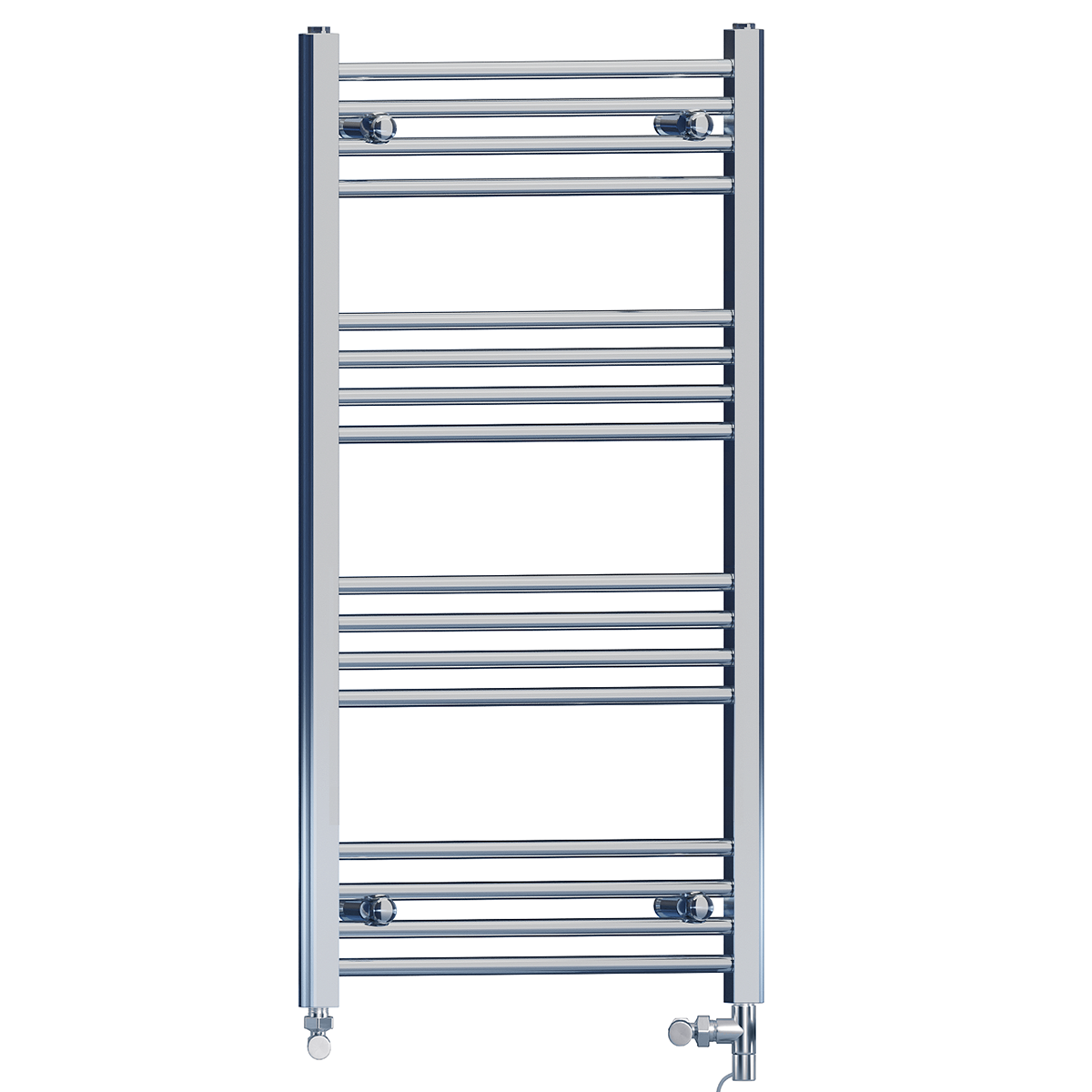 Dual Fuel 550 x 1000mm High Flat Chrome Heated Towel Rail Radiator Stock Clearance - (incl. Valves + Electric Heating Kit)